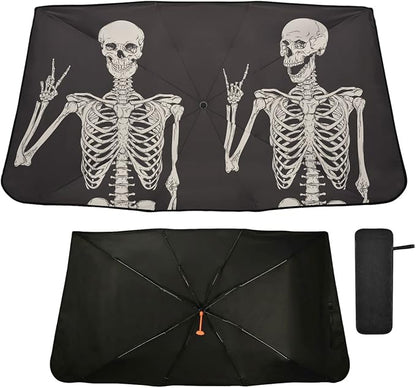 Skull Windshield Sun Shade Umbrella Fun Human Skeleton Black Foldable Car Front Window Sunshade Blocks UV Rays Heat Keep Vehicle Cool (55" x 27.5") by Oarencol