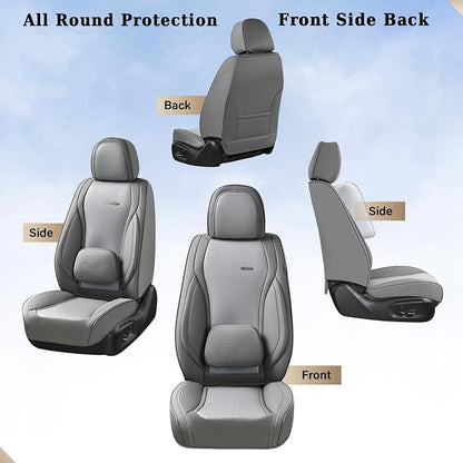 Coverado Car Seat Covers Full Set, Gray Seat Covers for Cars, Waterproof Nappa Leather Automotive Seat Covers with Lumbar Head Pillow, Car Seat Protectors, Universal Fit for Most Cars SUV - Image 5
