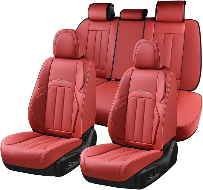 Coverado Car Seat Cover, Cover for Cars Full Seat, Premium Leather, Universal Fit Waterproof Seat Protectors, Car Seat Cushion Non-Slip for Most Cars-Red by COVERADOAUTO