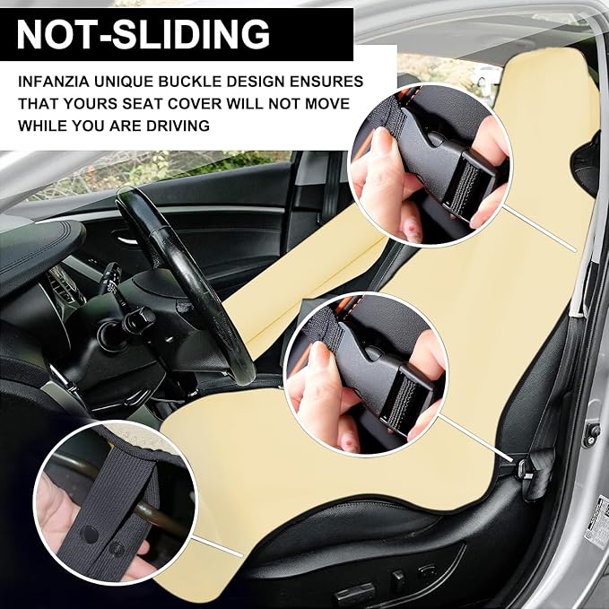 Neoprene Waterproof Car Seat Cover, Pale Yellow 2pcs, Non-Slip | Car Seat Protector, Sweat-proof, Universal Fit SUV & Truck, Machine Washable, For Gym, Yoga, Pets, Workout, Beach, Swimming - Image 2