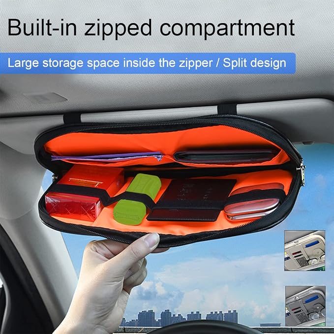 Car Sun Visor Organizer, Sunglass Holder and Storage Pocket, Card Cash Pouch with Multi-Pocket Net Zipper, Case Bag for License Pen Key, Auto Interior Accessories for Truck, SUV, Van (Gray) - Image 6