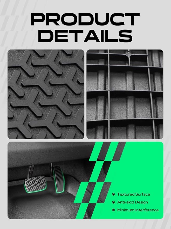 YHTAUTO Automotive Floor Mats for Honda CR-V 2017-2022 (Hybrid Only) | TPE All Weather Car Mats, Anti-Slip & Custom Fit Floor Liners | Front & 2nd Row, Black, Set of 3 - Image 7
