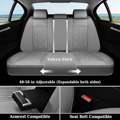 Coverado Car Seat Covers Full Set, Automotive Seat Covers Car Seat Protector Car Seat Cushion, Waterproof Leather Seat Covers for Cars, Universal Fit for Most Sedans SUV Pick-up Truck((Grey) - Image 5