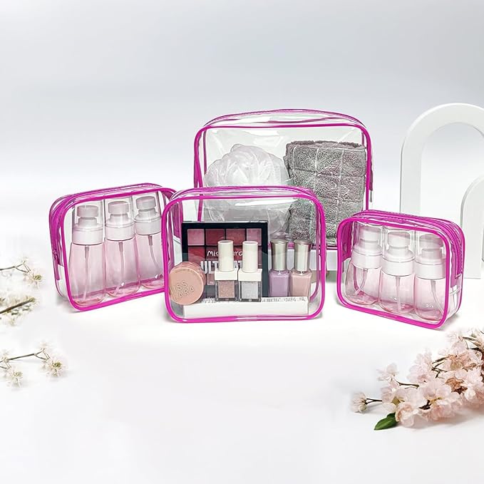 4 Pack Clear Makeup Bags, TSA Approved Toiletry Bag Car Organizer Travel Cosmetic Case Portable Travel Essentials Bags for Toiletries Clear Summer Beach Bag Carry on Airport Airline Compliant Bag - Image 3