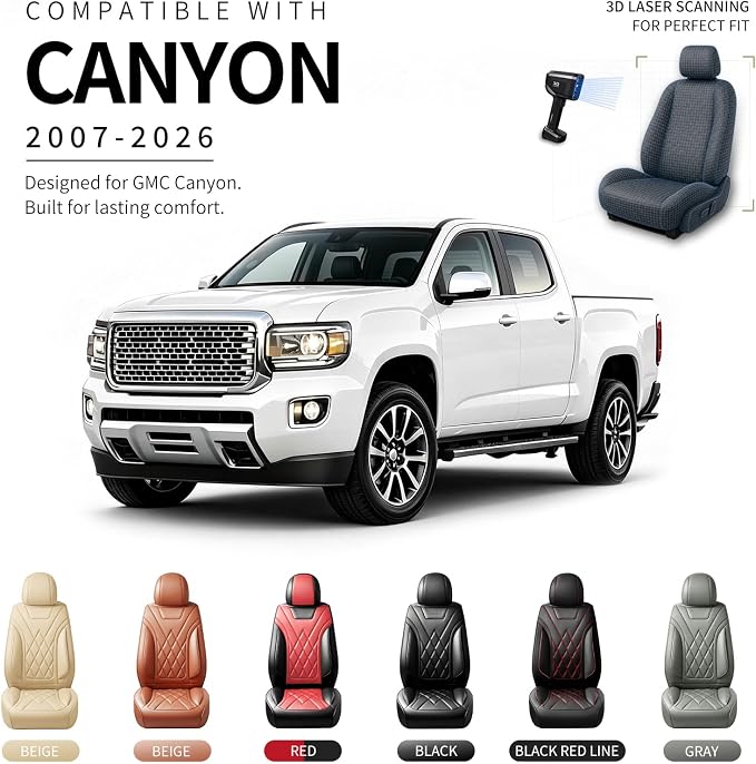 Fit Canyon Car Seat Covers for GMC Canyon 2015-2025 2026 - Luxury Leather, Anti-Slip, All-Weather Seat Cushions, Waterproof & Breathable, Airbag Compatible, Full 5-Seat Set (Brown) - Image 3