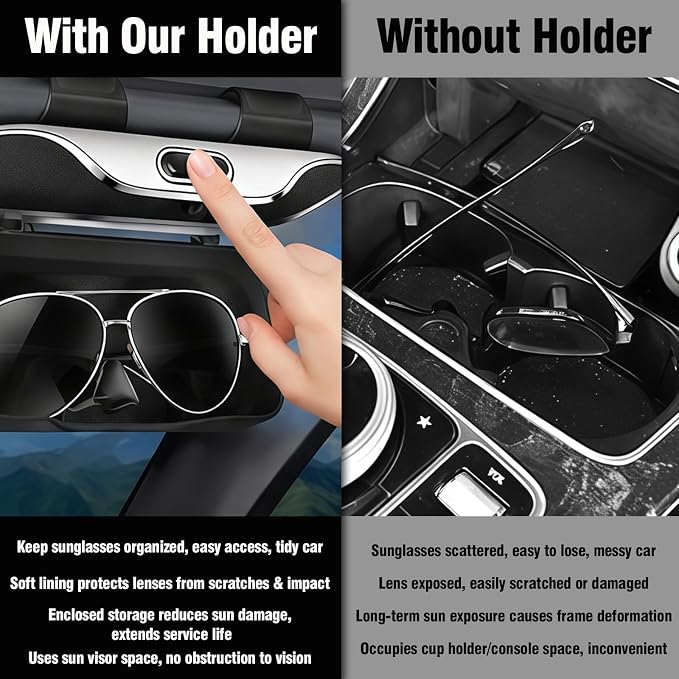 Sunglasses Holder for Car Sun Visor – Soft Vehicle Interior Glasses Organizer Box Accessories,Protective Automotive Eyeglasses Storage Case Hanger,Universal for SUV Sedan Truck (Black) - Image 3