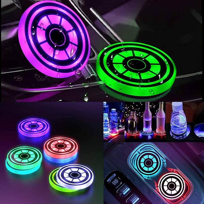 2PCS LED Car Cup Holder Lights, Light up Car Coasters for Cup Holders | 7 Color-Changing Light Up Cup Holder Insert Coasters, Waterproof Car Accessories for Teens, Car Gifts for Men & Women - Image 5