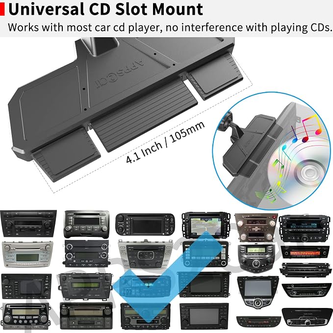 APPS2Car Sturdy CD Slot Phone Mount with One Hand Operation Design | Hands-Free Car Phone Holder, 360° Rotation, Easy Removal, Universally Compatible with All iPhone & Android Phones Smartphone - Image 9