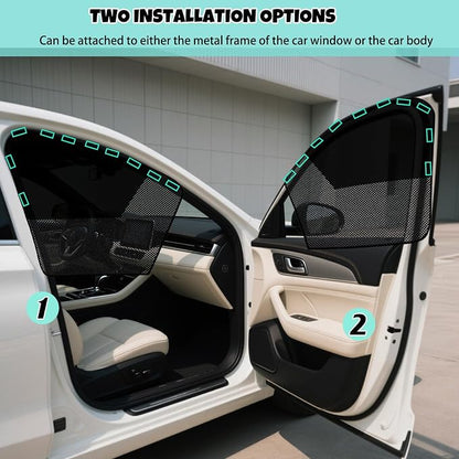 Car Window Shades, 2 Pack Magnetic Half Blackout & Half See-Through Car Shades for Side Windows, Front Window Cover Block Heat UV Rays Glare for Driver Passenger - Image 6