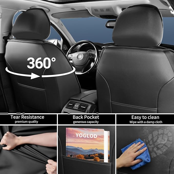 Car Seat Covers Compatible with Kia Sportage 2009-2026, Premium Full Coverage Leather Automotive Seat Protectors, All Seasons Waterproof Breathable, Airbag Compatible, Full Set, Black - Image 3