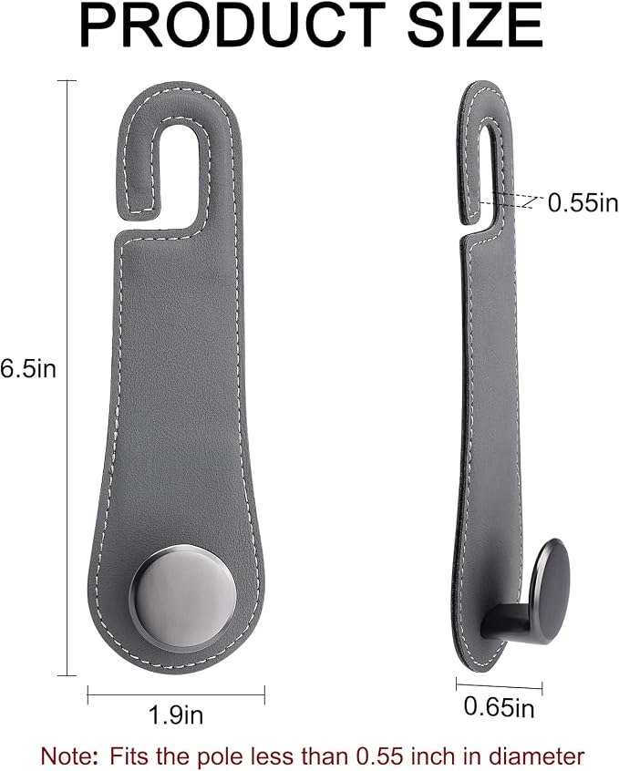 JESTOP Car Headrest Hooks 2 Pack Leather Car Seat Storage Hangers, Gray | Stylish Leather & Alloy Car Seat Organizer Hooks for Purses Bags Handbag Coat Umbrellas, Car Inside Accessories, Up to 44lb - Image 2