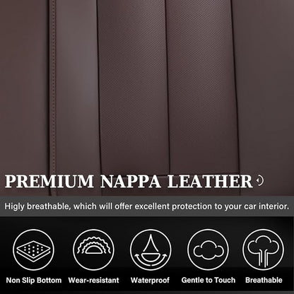 Coverado Rear Seat Covers for Cars, Back Seat Protector, Brown Back Seat Cover for Kids, 3-Pieces Waterproof Car Seat Cushion Nappa Leather Seat Cover for Back Seat Universal Fit for Most Cars - Image 2