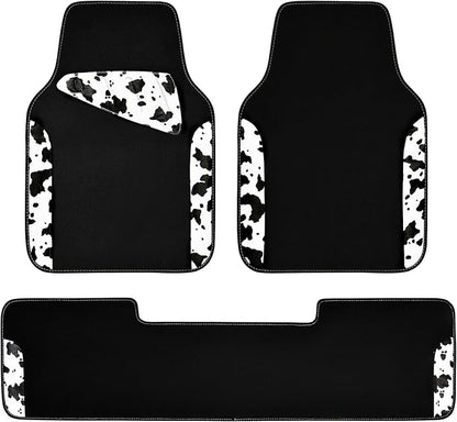 CAR PASS Waterproof Universal 3Pcs Car Floor Mats, Cow Print Car Mats Fit for SUV,Vans,sedans, Trucks,Set of Vehicles Car Carpet with Driver Heel Pad and Nibs Backing, Cute Women Girly (Black White) by CARPASS