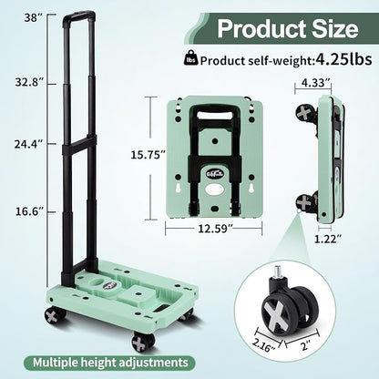 GtIiFmTe Foldable Hand Truck, Lightweight Luggage Cart for Airport Car Seat | Compact Folding dolly with Rotating swivel wheel,storage size12×15.7×4.1",300lbs Load,Upright Lock Handle with 3bungee cords - Image 2