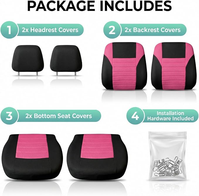 FH Group Automotive Car Seat Covers Front Set Premium 3D Air Mesh Front Seat Covers, Airbag Compatible Universal Fit Interior Accessories for Cars Trucks and SUVs - Pink - Image 6