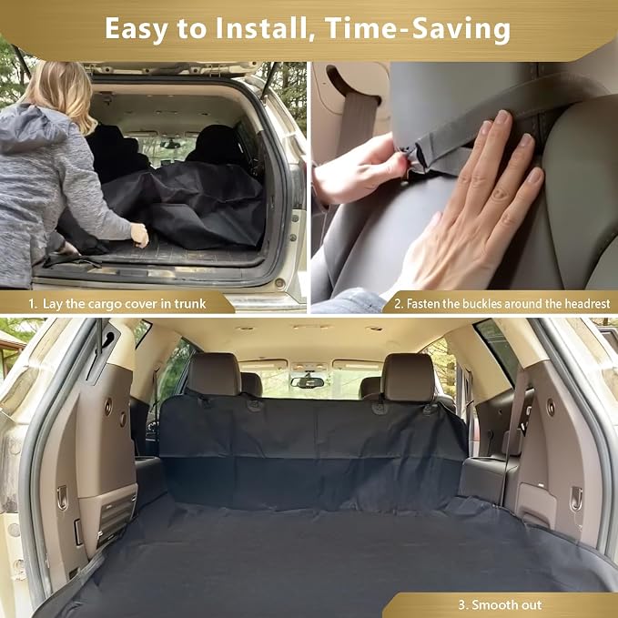 F-color SUV Cargo Liner for Dogs - Heavy Duty Trunk Cover for Full-Size SUV | Pet Cargo Cover with Bumper Flap Protector, Non-Slip Car Trunk Mat, Dog Car Seat Cover Prevents Scratches Pet Hair Mud Dirt - Image 7