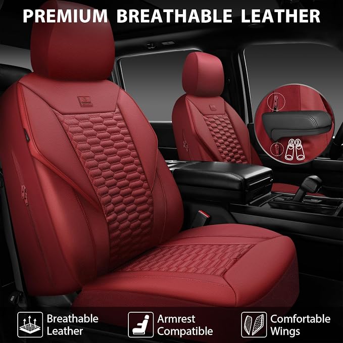 CAR PASS 3D Foam PU Leather Car Seat Covers Full Set,Luxury Breathable Faux Leather Seat Covers for Car,Anti Slip Universal Fit for SUVs Vans Sedan Trucks Automotive,Armrest Airbag Compatible Burgundy - Image 2