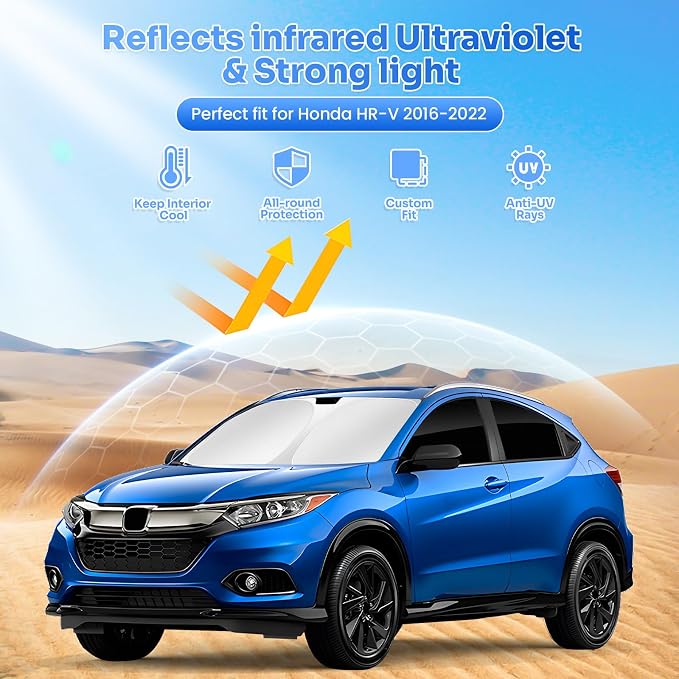 Canvcle Window Shades for Honda HRV 2016-2022 HR-V Accessories Windshield Sun Shade Side Rear Window Cover Sunshade Sun Visor Shield Privacy Protection for Camping Keep Vehicle Cool Black 6PCS - Image 2