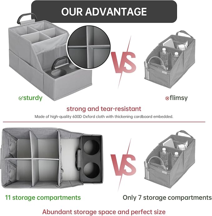 MULISOFT Car Seat Organizer- Backseat Car Organizer with 12 Storages Compartments and 2 Cup Holders, Organizers and Storage, Front Seat for Travel Kids,Pure Gray - Image 4
