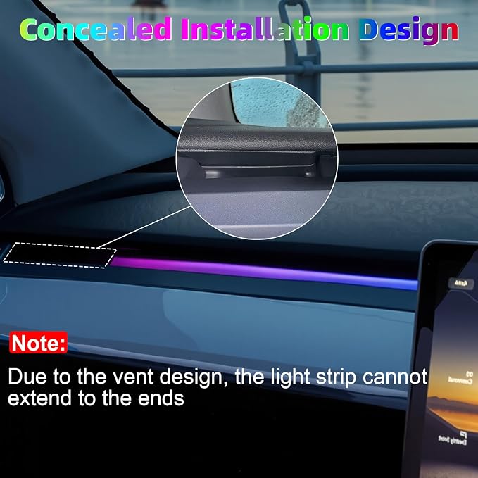 Interior Car LED Strip Lights for Tesla Model 3 Y 2021-2023, 16 Million Colors Ambient Lighting Kit with APP Control, Music Sync Color Change Neon Lights for Dashboard & Center Console - Image 5