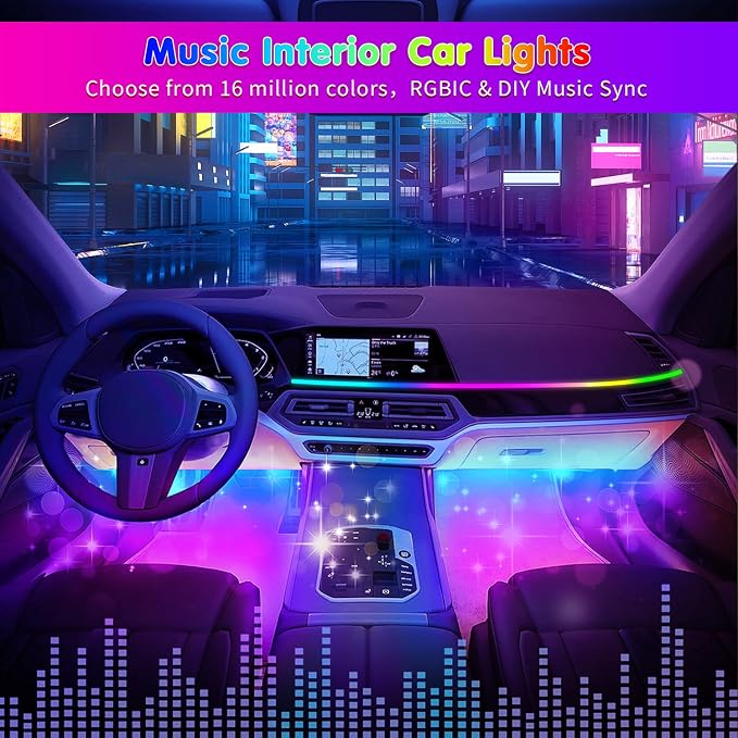 DUOFU365 Car Led Light Interior, RGB Dreamcolor Inside Light Music Sync | Under Dash Footwell automotive Strip Light, 12V Acrylic Strip Light for Vehicle, Truck,Jeep, SUV with Car Charger(1set) - Image 5