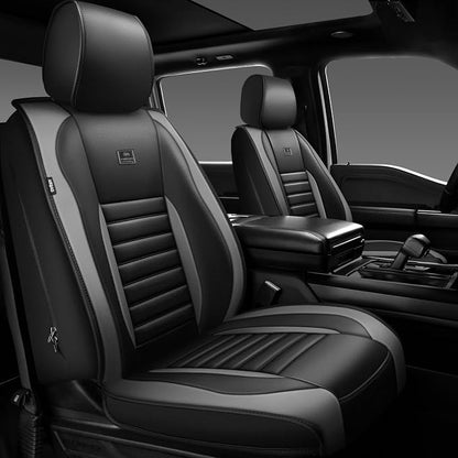 CAR PASS Nappa Leather Car Seat Covers Front Seats, Luxury Seat Protector for Cars, Waterproof Anti-Slip Seat Cushion Armrest Compatible Airbag Universal for SUV Pick-up Truck Automotive, Black Gray - Image 5