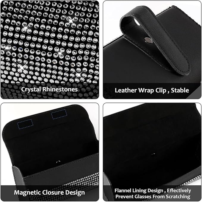 Osilly Bling Car Sunglass Holder for Sun Visor, Sparkling Crystal Leather Automotive Eyeglasses Mount Clip Organizer with Hidden Magnetic Closure for Men Women, Universal for SUV Truck Van（Multicolor） - Image 3