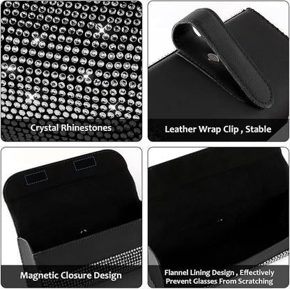 Osilly Bling Car Sunglass Holder for Sun Visor, Sparkling Crystal Leather Automotive Eyeglasses Mount Clip Organizer with Hidden Magnetic Closure for Men Women, Universal for SUV Truck Van（Multicolor） - Image 3