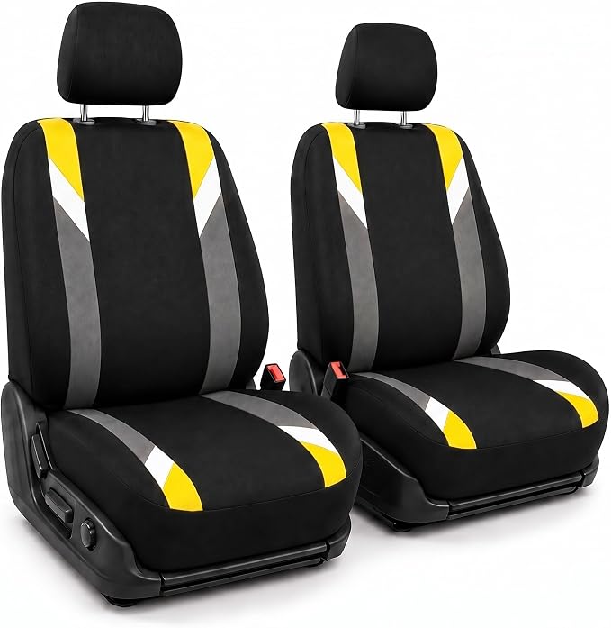 FH Group Front Set Cloth Car Seat Covers for Low Back Car Seats with Removable Headrest, Universal Fit, Airbag Compatible Car Seat Cover for SUV, Sedan, Van, Yellow by FHGroup
