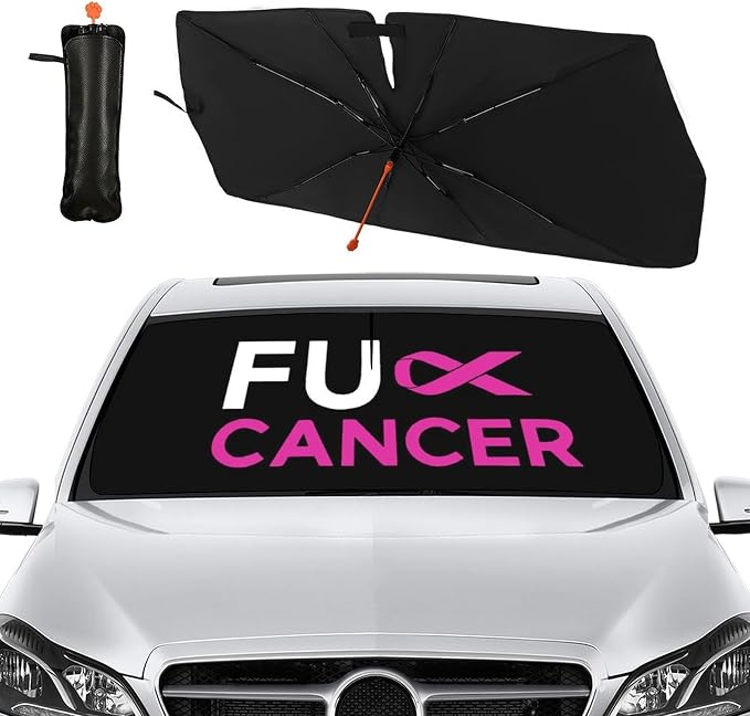 Socira Fuck Breast Cancer Pink Ribbon Car Windshield Sun Shade Umbrella | Foldable Sunshade for Front Window Auto Windshield Sunshade Covers Car Accessories Protect from Sun Rays Heat 57'' X 30'' - Image 8