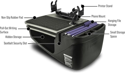 AutoExec AE-GMCD-PM-PS-GT GripMaster Car Desk for Your Vehicle Workstation and Mobile Office, Grey with Phone Mount and Printer Stand - Image 3