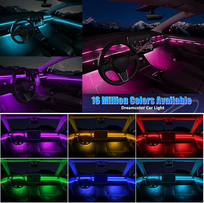 Acrylic Interior Car LED Strip Light with APP, RGB 10 in 1 with 175 inches 600 LEDs Fiber Optic Ambient Lighting Kits, 16 Million Colors Sound Active Function Car Neon LED Strip for Car - Image 3