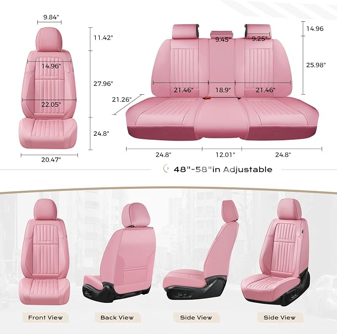 Coverado Car Seat Covers Full Set, Seat Covers for Cars, Car Seat Cover, Car Seat Protector, Leather Car Seat Cushion, Waterproof Car Seat Covers Front Seats and Back Fit for Most Cars(Pink) - Image 4
