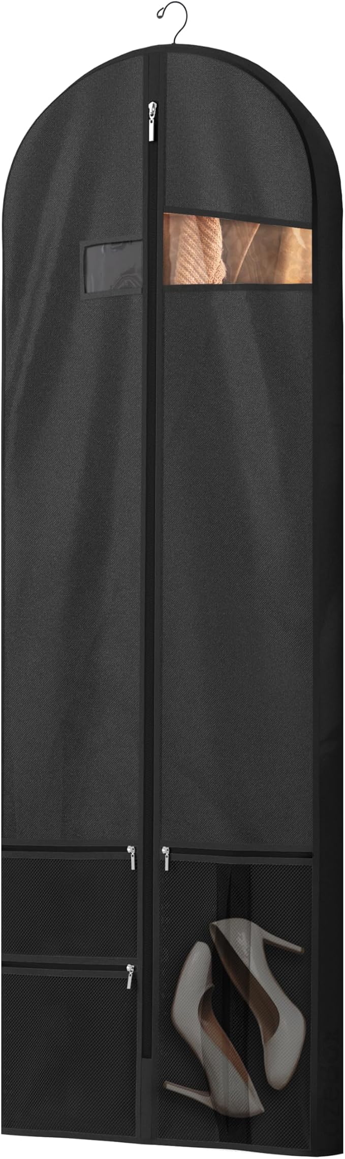 Lazebox 65" Travel Garment Bag with Accessories Zipper Pocket, Heavy Duty Suit Bag for Suits, Tuxedos, Dresses, Coats, Black, 1 pack by Lazebox