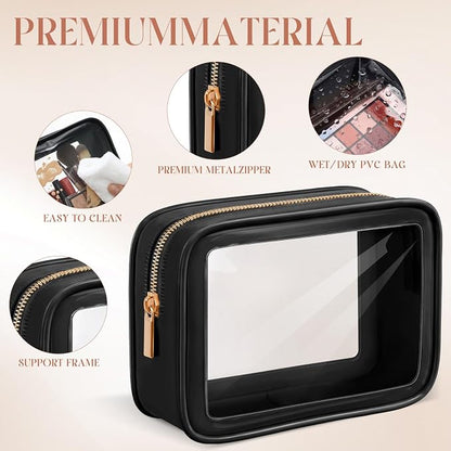 Hsei 6 Pcs Clear Makeup Bags Diaper Bag Organizer Travel Toiletry Bags with Zipper Clear Cosmetic Organizer Car Storage Pouch Bridesmaid Gift for Women Beach Vacation (Black) - Image 3