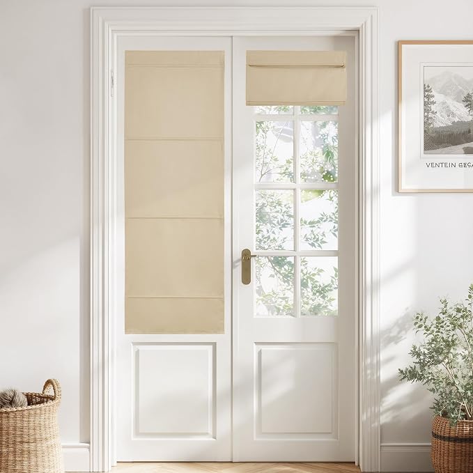 NICETOWN Biscotti Beige No Drill Magnetic Door Roman Curtain for Window | No Tools Door Shade for Living Room Bedroom, Privacy Thermal Insulated French Front Door Curtains, 1 Panel, 22" W x 64" L by NICETOWN