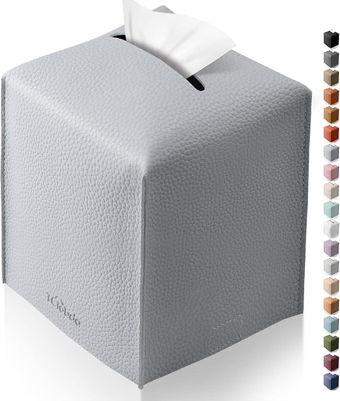 Tissue Box Cover, Tclouda, Modern PU Leather Square Tissue Box Holder for Creative Decorative, Ideal for Bathrooms/Office/Car/Nightstand/Outdoor Tent/Dining Table, 5"X5"X5", Single Gray by Tclouda