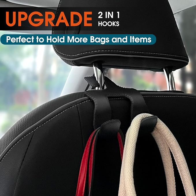Car Headrest Hooks for Purses and Bags, Upgraded 2 in 1 Cars Back Seat Head Rest Hanger Vehicle Leather Organizer Storage Holder Hook Matching Cars Interior, 1-Pack, Black - Image 2