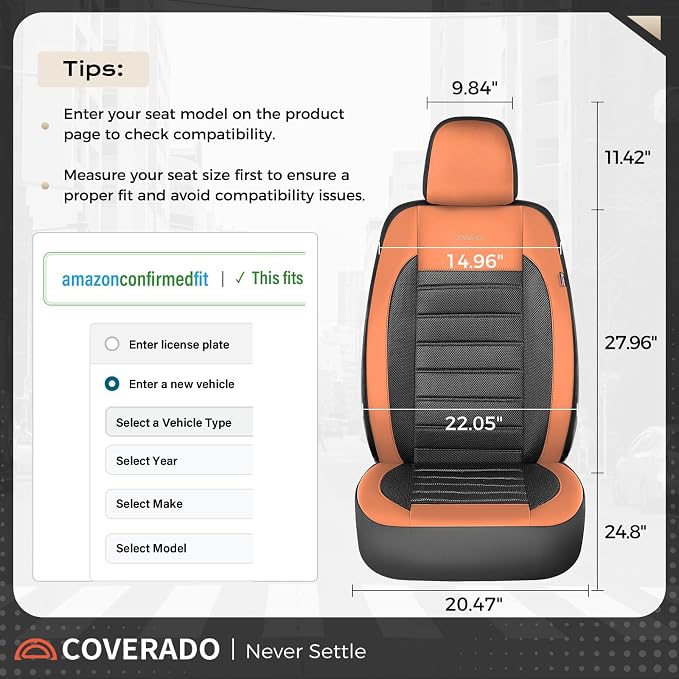 Coverado Car Seat Covers Front Seat, Luxury Leather Car Seat Protector, Automotive Front Mesh Seat Covers, Orange&Black Seat Cushion for SUV Sedan Truck - Image 6