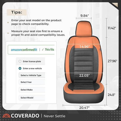 Coverado Car Seat Covers Front Seat, Luxury Leather Car Seat Protector, Automotive Front Mesh Seat Covers, Orange&Black Seat Cushion for SUV Sedan Truck - Image 6