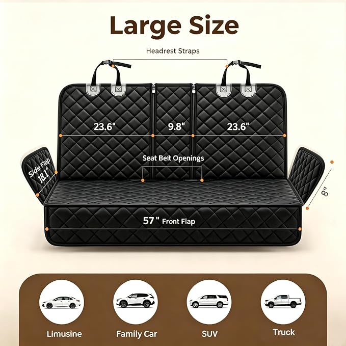 Yuntec Pet Car Seat Cover Back Seat Cover for Dogs (57" Width) - Black | Waterproof Dog Car Seat Protector Scratchproof Durable Rear Seat Cover fits Middle Armrest for Cars Suvs Truck - Image 2