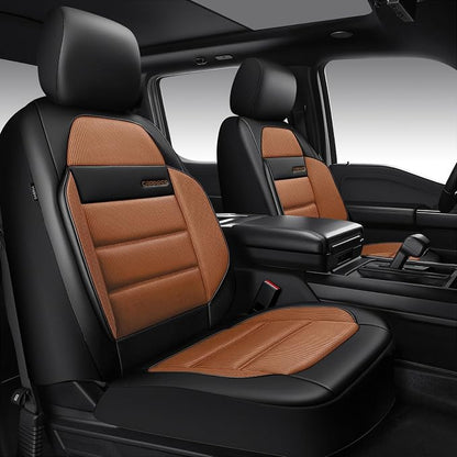 CAR PASS Memory Foam Seat Covers Front, Airy Cool Mesh Thick Car Seat Covers, Leather Car Seat Covers Front Seats Airbag Compatible, Universal Automotive Comfort for Most Cars, Trucks, SUV, Brown - Image 2