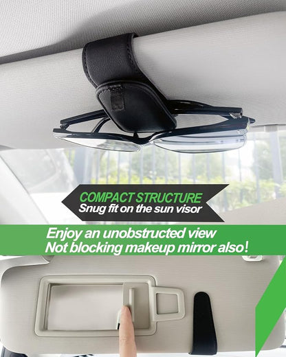 Sunglass Holder for Car, 2 Pack Car Sunglass Holder Visor Clip Magnetic Leather Sun Glasses Eyeglass Hanger, Beige, Fit for Different Size Eyeglasses - Image 5