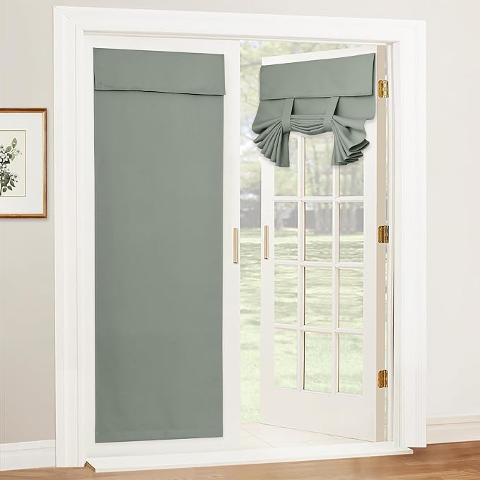 RYB HOME Blackout Door Curtain for Patio Front Tricia French Door Window | Thermal Insulated, Self Adhesive, Privacy, For Patio Kitchen Front Entry Front Back Door Glass Window, W30 x L69, 1 Panel by RYBHOME
