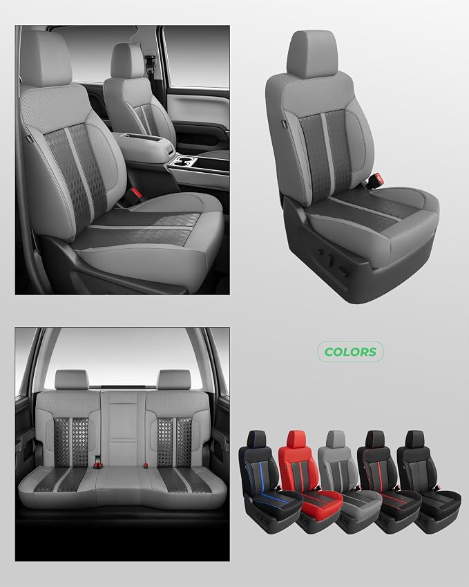 RIDEPOSH Custom Fit Seat Covers for Sierra/Silverado 1500 2014-2018 CrewCab | Fits 2500/3500HD 2015-2020, no Rear Armrest/Seatback Storage, Faux leather, Protective, Scratch-resistant, Easy-clean - Image 8