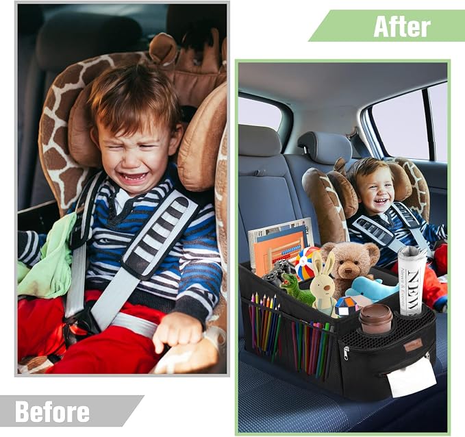 FUNNy elf Collapsible Car Backseat Organizer with 4 Cup Holders | Waterproof Oxford, Anti-slip Base, 6 Mesh Pocket & 1 Zipper Tissue Pocket, Passenger Seat Organizer for SUV, Truck, Sedan - Image 8