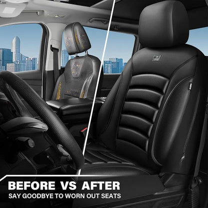 CAR PASS 3D Foam PU Leather Car Seat Covers, Universal Seat Covers Front 2 for Trucks SUV Sedan Automotive Seat Covers Armrest Airbag Compatible Waterproof Comfortable Faux Nappa Leather All Black - Image 6