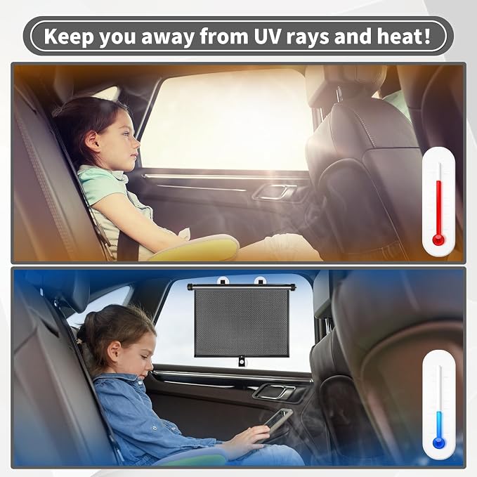 Sfee Car Window Shade for Side Windows, 4 Pack Sun Shade Retractable for Car Blocks Heat and UV Rays Glare Protection Roller Sunshade Visor for Baby, Kids, Pets, Passengers - Image 6