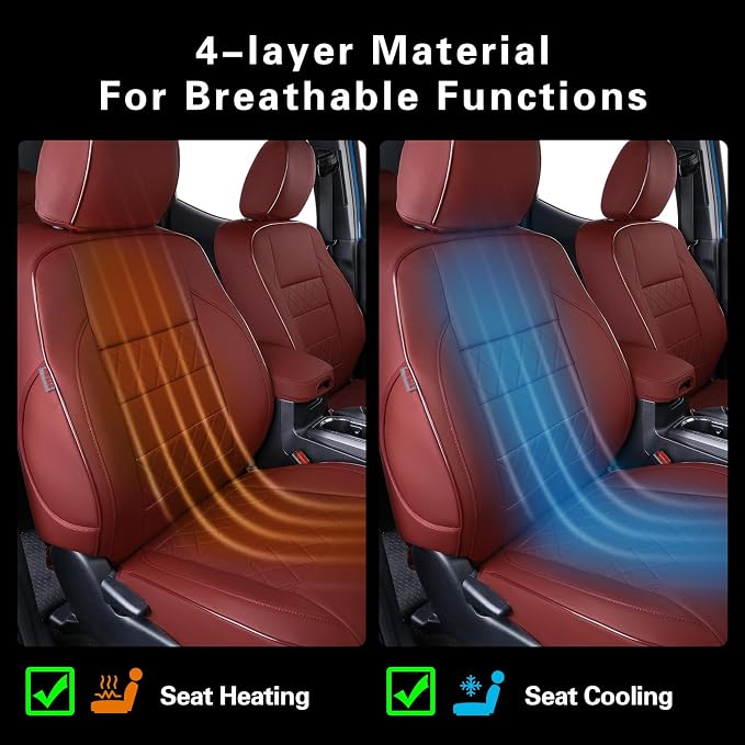 EKR Tacoma Leather Car Seat Covers Custom Fit for Toyota Tacoma 2012 2013 2014 2015 (Regular Seats) - Truck Seat Covers Full Set,Faux Leather(Burgundy) - Image 6