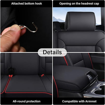 Coverado Car Seat Covers Full Set Faux Leather-Custom Fit Chevy Silverado/GMC Sierra (2007-2013 & 2019-2026 1500, 2020-2026 2500HD/3500HD) Compatible with Crew/Double/Extended Cab (Red) - Image 9